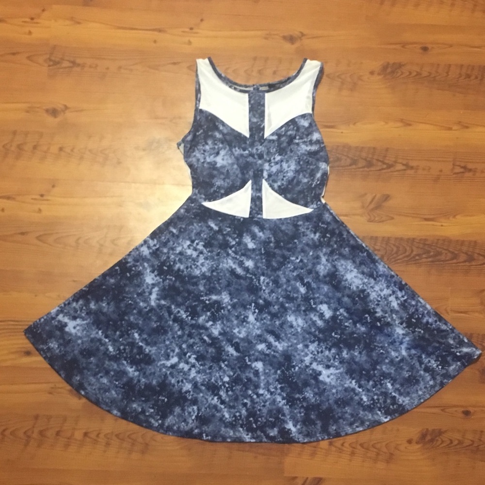 Tie-dye Skater Dress with Keyhole & Mesh Detail